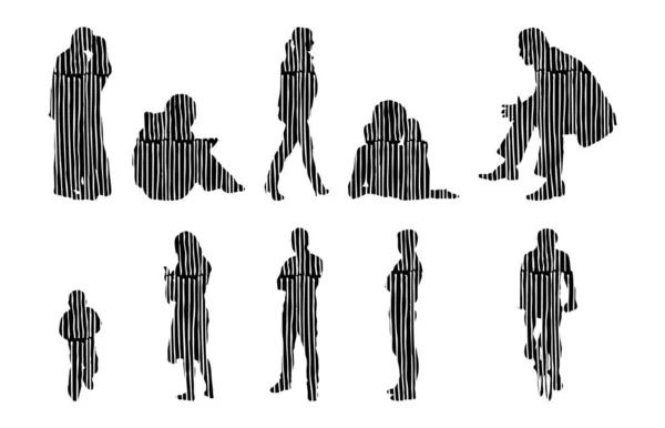 Silhouettes Vectorielles Silhouettes Esquissées Personnes Dessin Contour Silhouette Personnes Icône — Image vectorielle