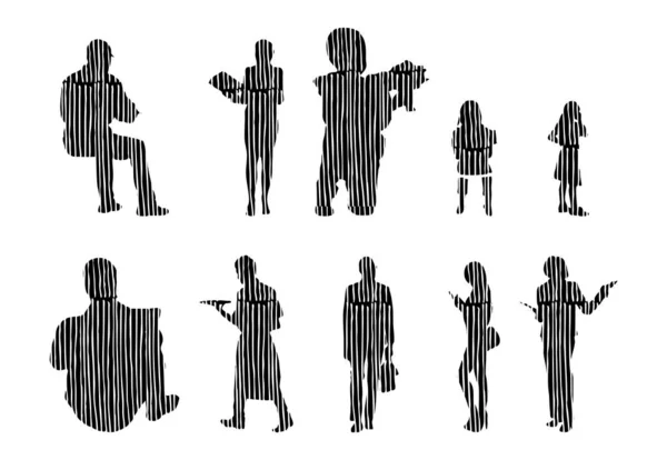 Silhouettes Vectorielles Silhouettes Esquissées Personnes Dessin Contour Silhouette Personnes Icône — Image vectorielle