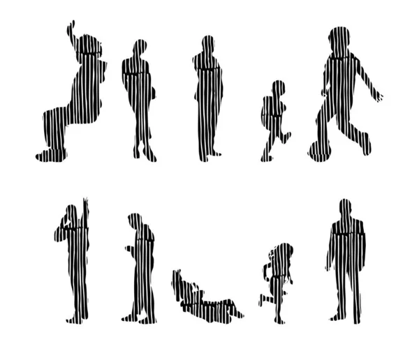 Silhouettes Vectorielles Silhouettes Esquissées Personnes Dessin Contour Silhouette Personnes Icône — Image vectorielle