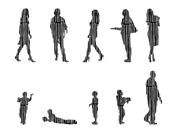 Vektor Silhuetter Disposition Silhuetter Människor Contour Ritning Människor Siluett Ikon — Stock vektor