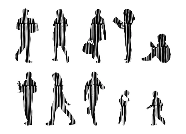 Vector Silhouettes Outline Silhouettes People Contour Drawing People Silhouette Icon — 스톡 벡터