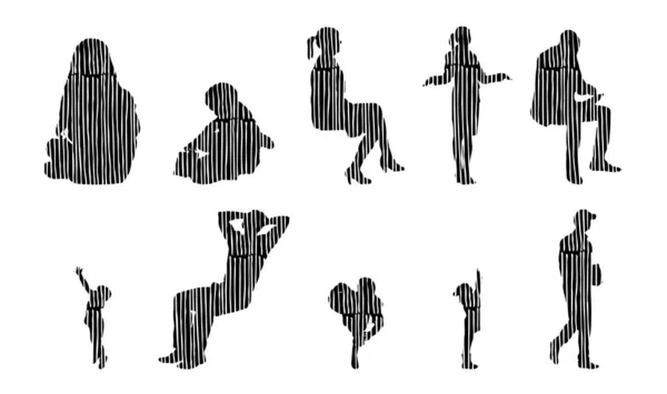 Silhouettes Vectorielles Silhouettes Esquissées Personnes Dessin Contour Silhouette Personnes Icône — Image vectorielle