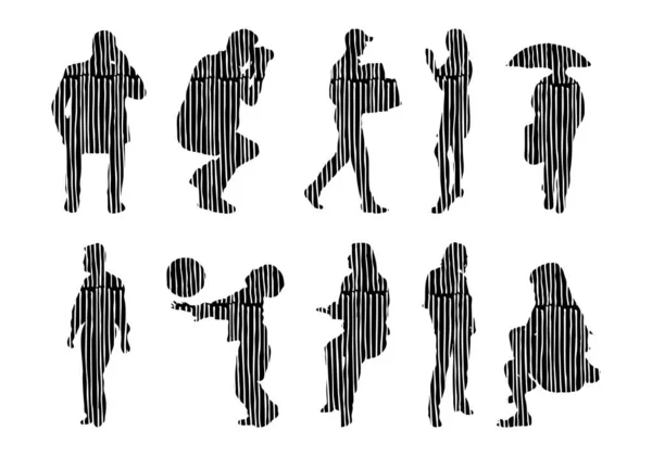 Vector Silhouettes Outline Silhouettes People Contour Drawing People Silhouette Icon — 스톡 벡터