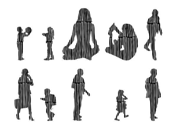 Vector Silhouettes Outline Silhouettes People Contour Drawing People Silhouette Icon — Stock Vector