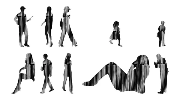 Vector Silhouettes Outline Silhouettes People Contour Drawing People Silhouette Icon — 스톡 벡터