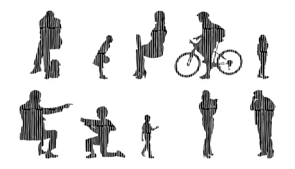 Vektor Silhuetter Disposition Silhuetter Människor Contour Ritning Människor Siluett Ikon — Stock vektor