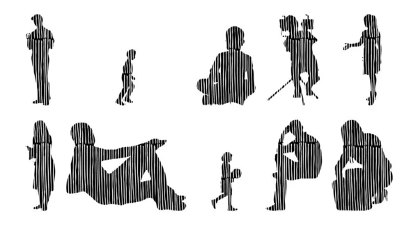 Vektor Silhouetten Umrisse Von Menschen Konturzeichnung Menschen Silhouette Icon Set — Stockvektor