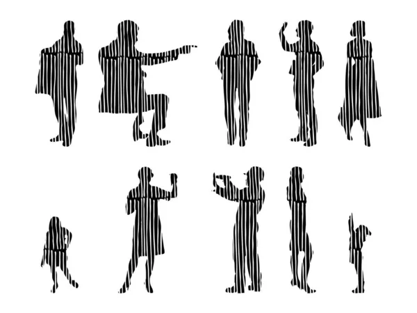 Vector Silhouettes Outline Silhouettes People Contour Drawing People Silhouette Icon — Stock Vector