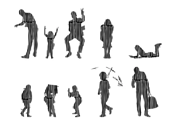 Silhouettes Vectorielles Silhouettes Esquissées Personnes Dessin Contour Silhouette Personnes Icône — Image vectorielle