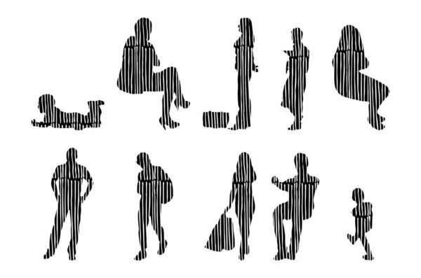 Silhouettes Vectorielles Silhouettes Esquissées Personnes Dessin Contour Silhouette Personnes Icône — Image vectorielle