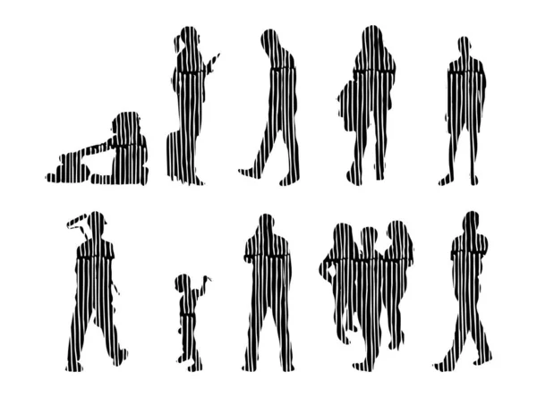 Silhouettes Vectorielles Silhouettes Esquissées Personnes Dessin Contour Silhouette Personnes Icône — Image vectorielle