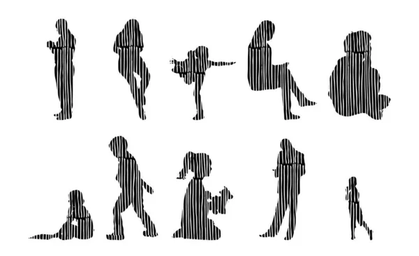 Vector Silhouettes Outline Silhouettes People Contour Drawing People Silhouette Icon — Stock Vector