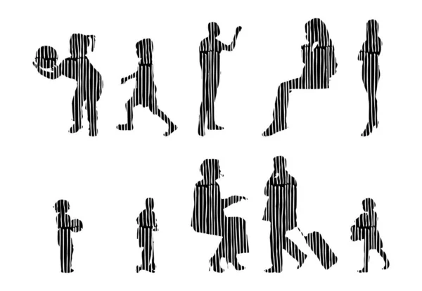 Vector Silhouettes Outline Silhouettes People Contour Drawing People Silhouette Icon — 스톡 벡터