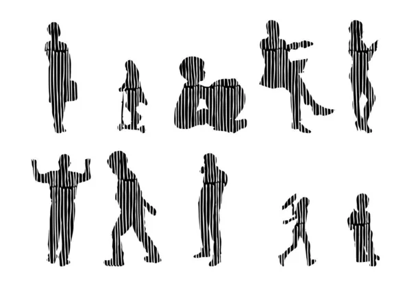 Sílhuetas Vetoriais Sílhuetas Contorno Pessoas Desenho Contorno Silhueta Pessoas Conjunto —  Vetores de Stock