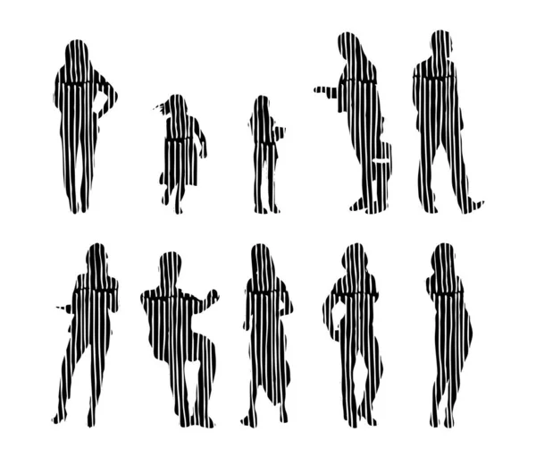 Silhouettes Vectorielles Silhouettes Esquissées Personnes Dessin Contour Silhouette Personnes Icône — Image vectorielle