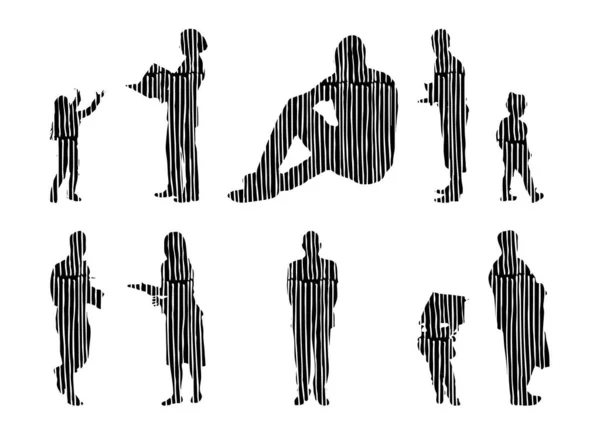 Vector Silhouettes Outline Silhouettes People Contour Drawing People Silhouette Icon — Stock Vector