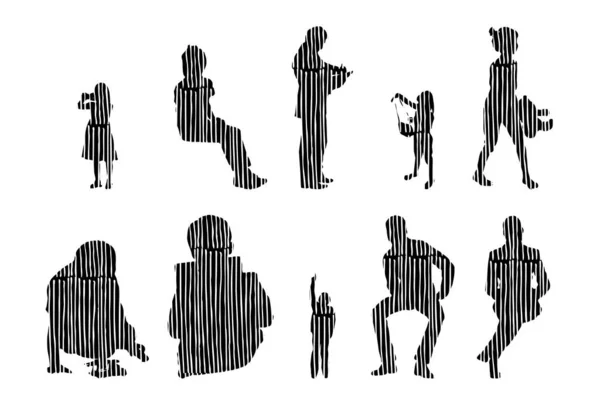 Silhouettes Vectorielles Silhouettes Esquissées Personnes Dessin Contour Silhouette Personnes Icône — Image vectorielle