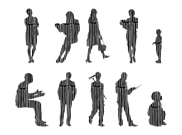 Silhouettes Vectorielles Silhouettes Esquissées Personnes Dessin Contour Silhouette Personnes Icône — Image vectorielle