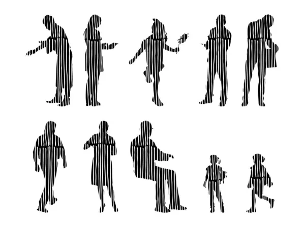 Silhouettes Vectorielles Silhouettes Esquissées Personnes Dessin Contour Silhouette Personnes Icône — Image vectorielle