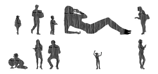 Sílhuetas Vetoriais Sílhuetas Contorno Pessoas Desenho Contorno Silhueta Pessoas Conjunto —  Vetores de Stock