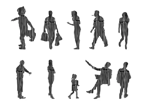 Silhouettes Vectorielles Silhouettes Esquissées Personnes Dessin Contour Silhouette Personnes Icône — Image vectorielle