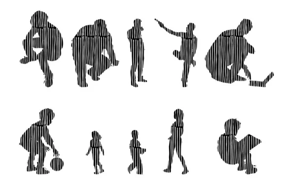 Silhouettes Vectorielles Silhouettes Esquissées Personnes Dessin Contour Silhouette Personnes Icône — Image vectorielle