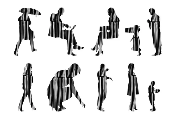 Silhouettes Vectorielles Silhouettes Esquissées Personnes Dessin Contour Silhouette Personnes Icône — Image vectorielle