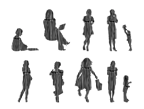 Silhouettes Vectorielles Silhouettes Esquissées Personnes Dessin Contour Silhouette Personnes Icône — Image vectorielle