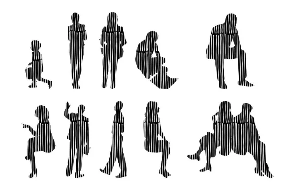 Silhouettes Vectorielles Silhouettes Esquissées Personnes Dessin Contour Silhouette Personnes Icône — Image vectorielle