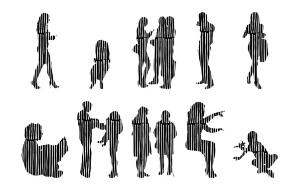 Silhouettes Vectorielles Silhouettes Esquissées Personnes Dessin Contour Silhouette Personnes Icône — Image vectorielle