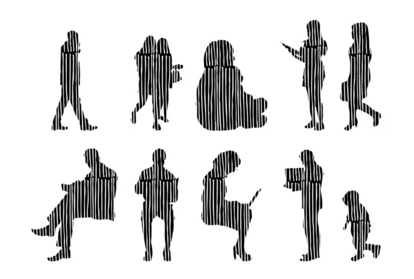 Vector Silhouettes Outline Silhouettes People Contour Drawing People Silhouette Icon — 스톡 벡터