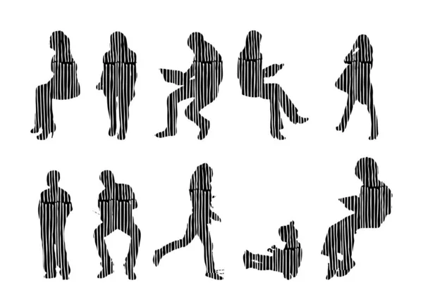 Silhouettes Vectorielles Silhouettes Esquissées Personnes Dessin Contour Silhouette Personnes Icône — Image vectorielle