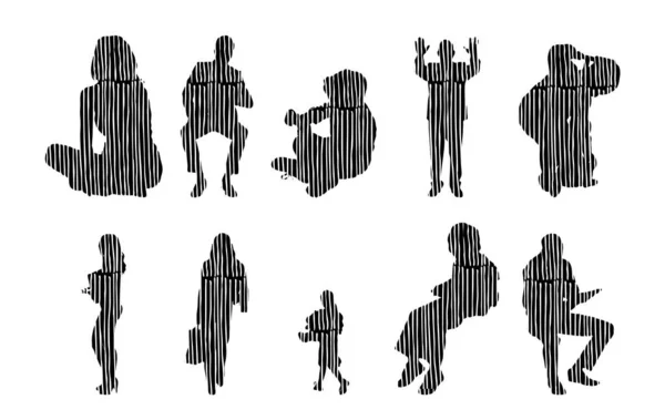 Vector Silhouettes Outline Silhouettes People Contour Drawing People Silhouette Icon — Stock Vector