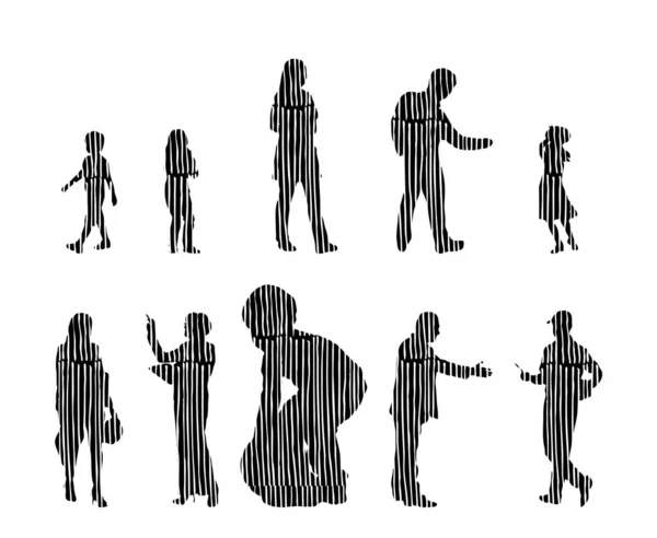 Sílhuetas Vetoriais Sílhuetas Contorno Pessoas Desenho Contorno Silhueta Pessoas Conjunto —  Vetores de Stock