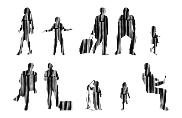 Vector Silhouettes Outline Silhouettes People Contour Drawing People Silhouette Icon — 스톡 벡터