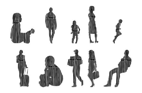 Silhouettes Vectorielles Silhouettes Esquissées Personnes Dessin Contour Silhouette Personnes Icône — Image vectorielle