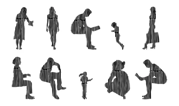 Silhouettes Vectorielles Silhouettes Esquissées Personnes Dessin Contour Silhouette Personnes Icône — Image vectorielle