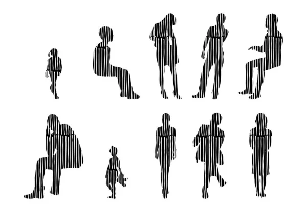 Vector Silhouettes Outline Silhouettes People Contour Drawing People Silhouette Icon — Stock Vector