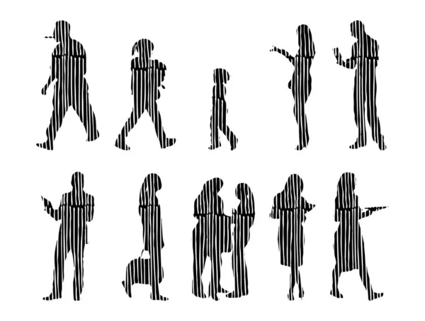 Silhouettes Vectorielles Silhouettes Esquissées Personnes Dessin Contour Silhouette Personnes Icône — Image vectorielle