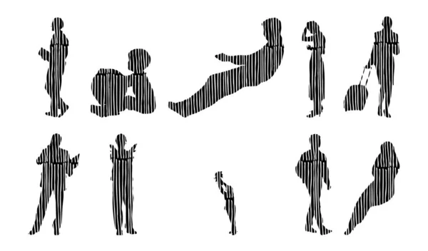 Silhouettes Vectorielles Silhouettes Esquissées Personnes Dessin Contour Silhouette Personnes Icône — Image vectorielle