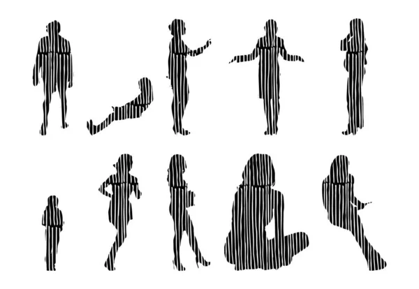 Silhouettes Vectorielles Silhouettes Esquissées Personnes Dessin Contour Silhouette Personnes Icône — Image vectorielle