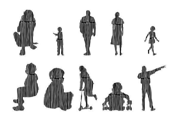 Silhouettes Vectorielles Silhouettes Esquissées Personnes Dessin Contour Silhouette Personnes Icône — Image vectorielle