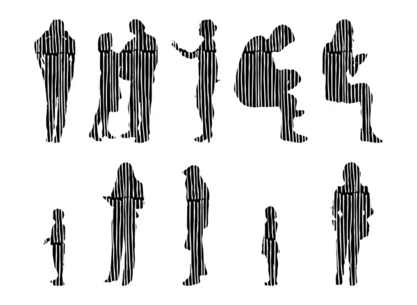 Silhouettes Vectorielles Silhouettes Esquissées Personnes Dessin Contour Silhouette Personnes Icône — Image vectorielle