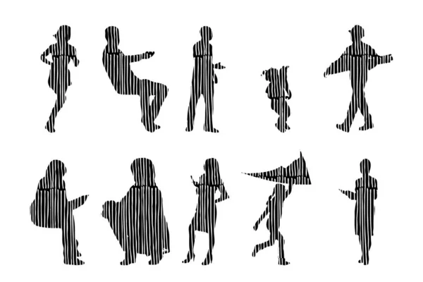 Silhouettes Vectorielles Silhouettes Esquissées Personnes Dessin Contour Silhouette Personnes Icône — Image vectorielle