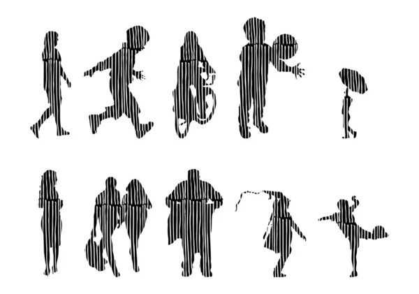 Silhouettes Vectorielles Silhouettes Esquissées Personnes Dessin Contour Silhouette Personnes Icône — Image vectorielle