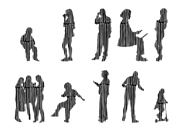 Silhouettes Vectorielles Silhouettes Esquissées Personnes Dessin Contour Silhouette Personnes Icône — Image vectorielle