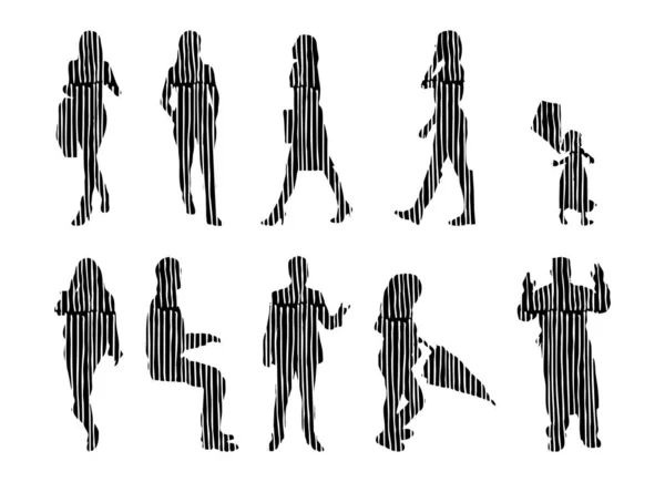 Silhouettes Vectorielles Silhouettes Esquissées Personnes Dessin Contour Silhouette Personnes Icône — Image vectorielle