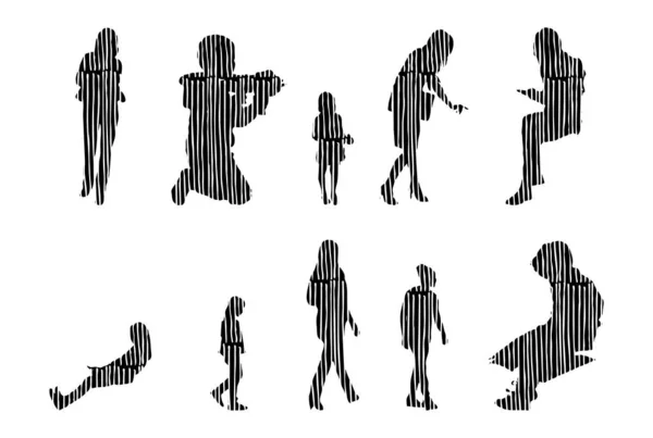 Silhouettes Vectorielles Silhouettes Esquissées Personnes Dessin Contour Silhouette Personnes Icône — Image vectorielle