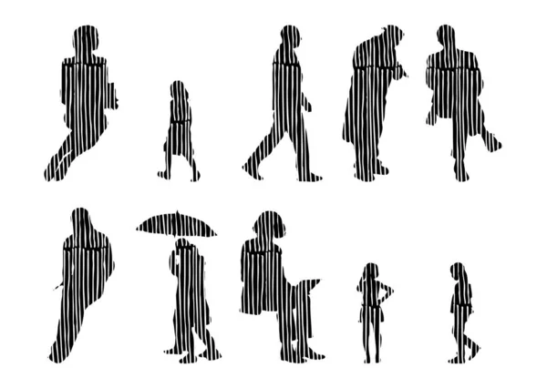 Silhouettes Vectorielles Silhouettes Esquissées Personnes Dessin Contour Silhouette Personnes Icône — Image vectorielle