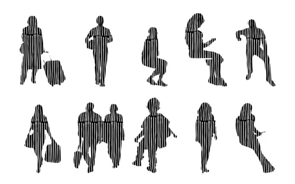 Silhouettes Vectorielles Silhouettes Esquissées Personnes Dessin Contour Silhouette Personnes Icône — Image vectorielle